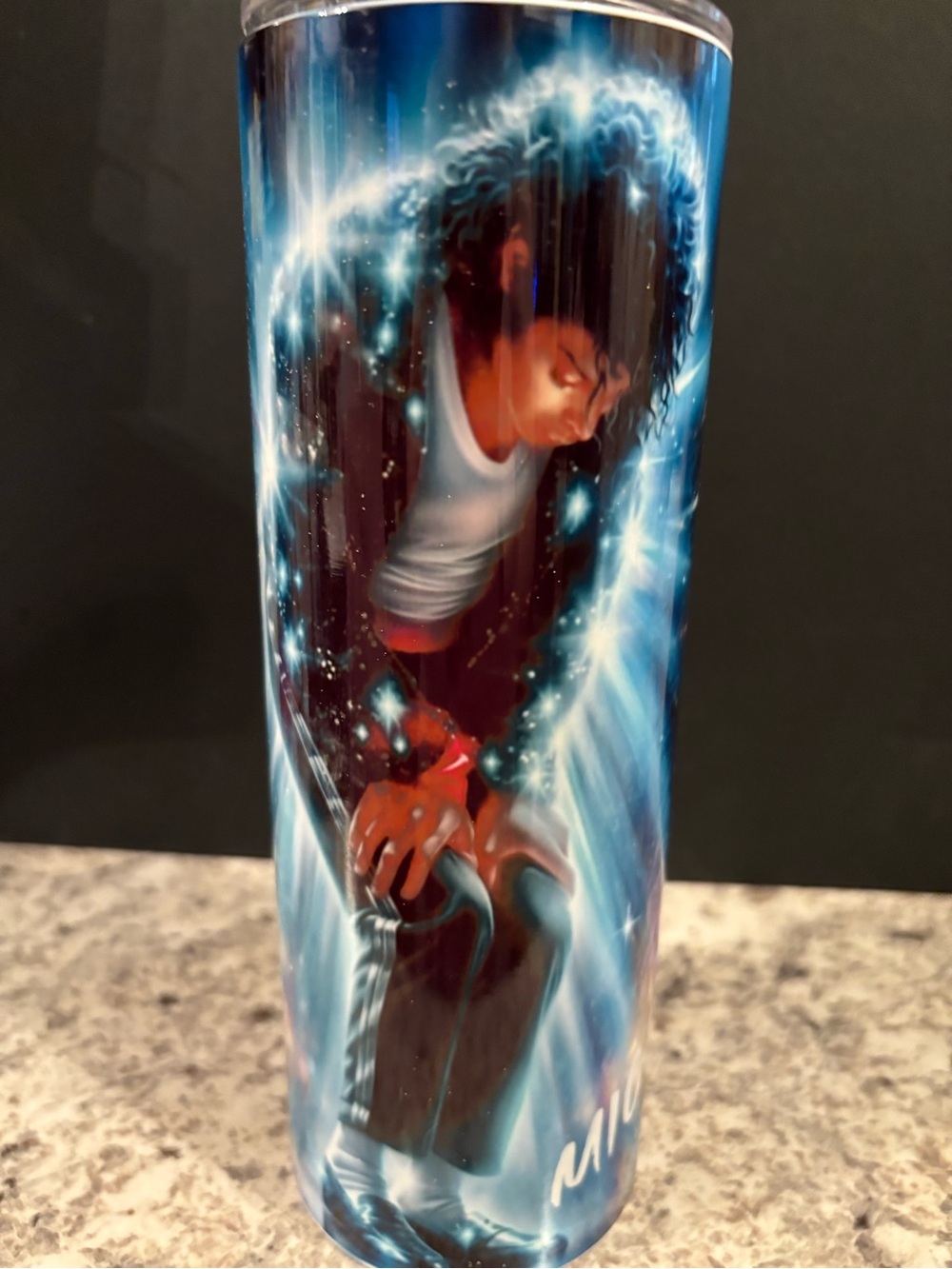 Hand Crafted Michael Jackson Blue and Black Cosmic Portrait Tumbler